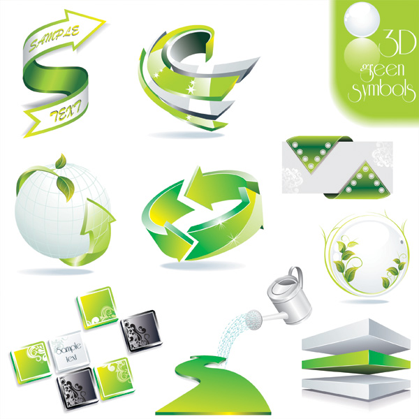 free vector 2 sets of green icon vector dimensional